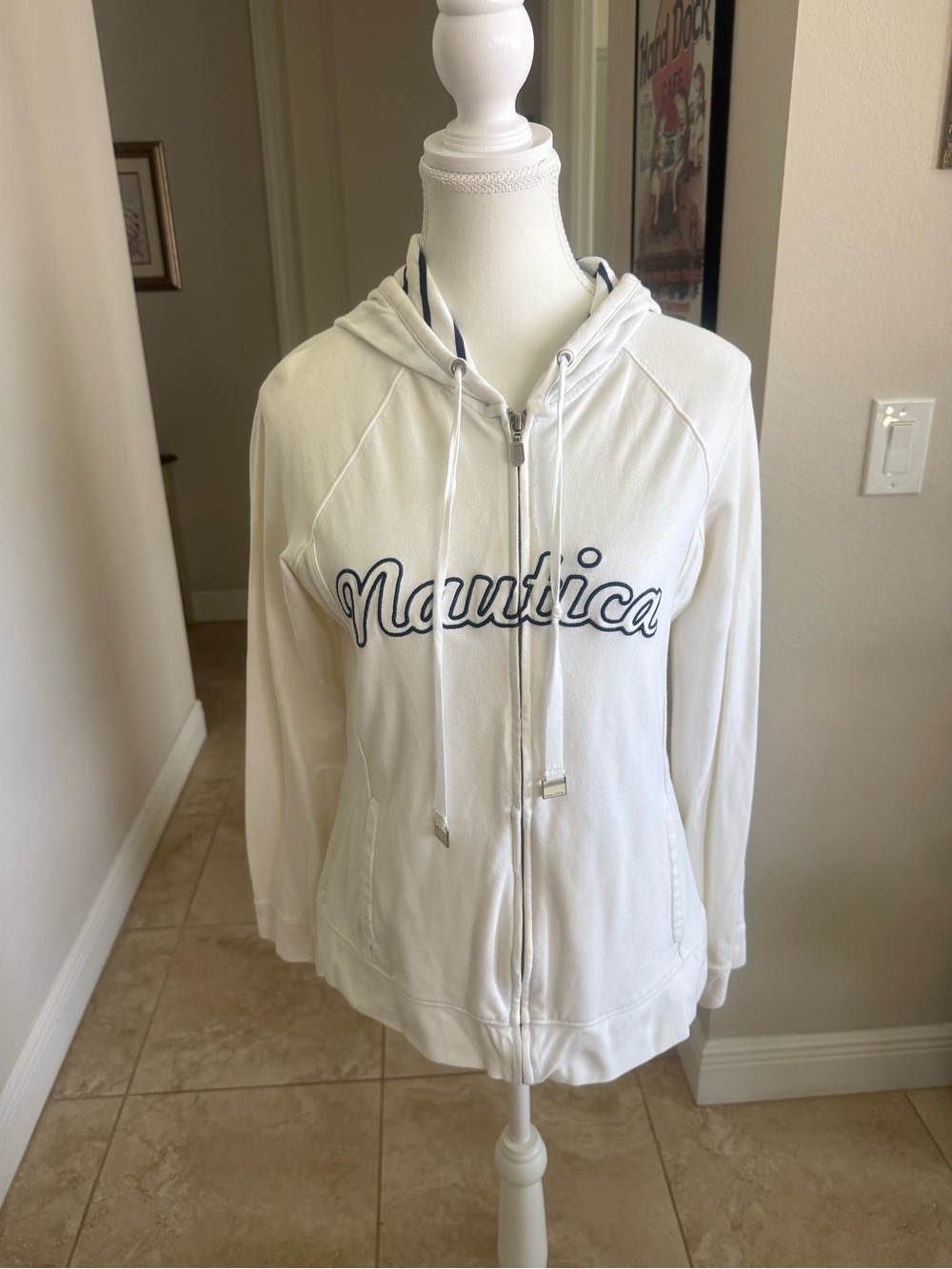 Woman’s Nautica White Zip Front Hoodie Jacket with Script Logo